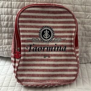 33-NWT Red & White Backpack w/ Navy & White Embroidery & Anchor Zip Pull